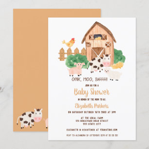 Cute barnyard farm animals neutral baby shower invitation