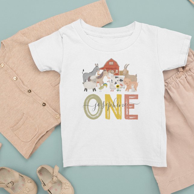 Cute Barnyard First Birthday Baby T-Shirt (Creator Uploaded)