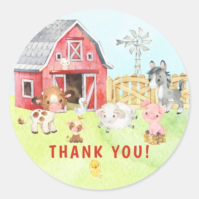 Cute Barnyard Friends Baby Shower Classic Round St Sticker (Front)