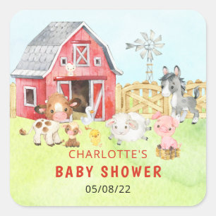 Cute Barnyard Friends Baby Shower Square Sticker