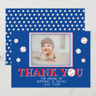 Cute Baseball Balls Birthday Photo Thank You Card