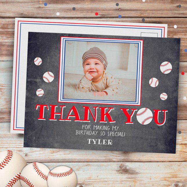 Cute Baseball Birthday Thank you Photo Card (Creator Uploaded)