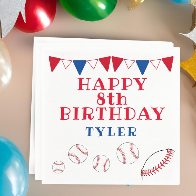 Cute Baseball Bunting Flag Ball Boy Birthday Party Napkin (Creator Uploaded)