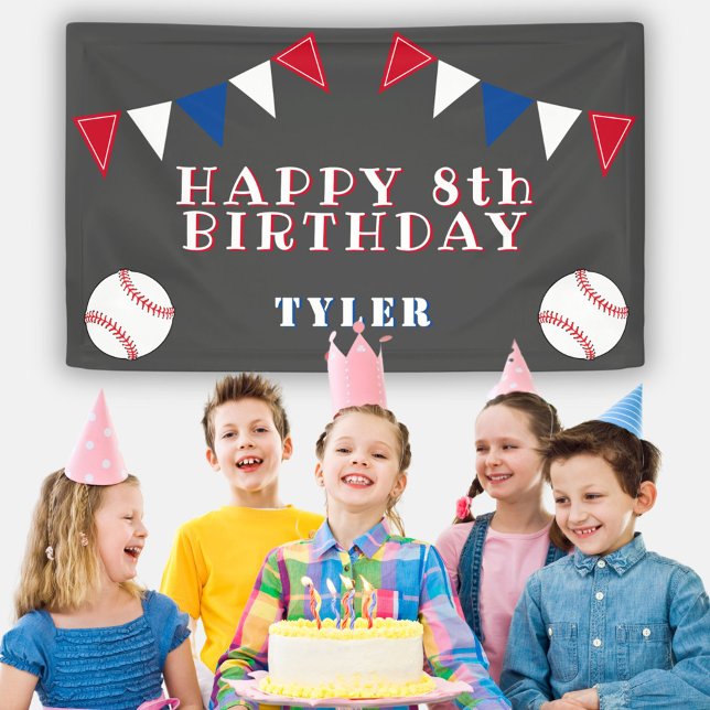 Cute Baseball Bunting Flags Kids Birthday Party Banner (Creator Uploaded)