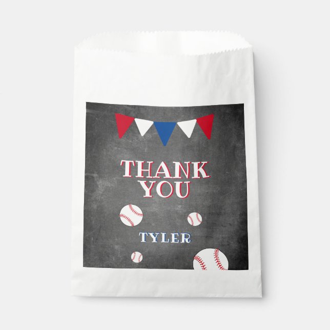 Cute Baseball Chalkboard Kids Birthday Thank you Favour Bag (Front)