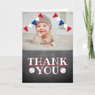 Cute Baseball Chalkboard Kids Photo Birthday Thank Card