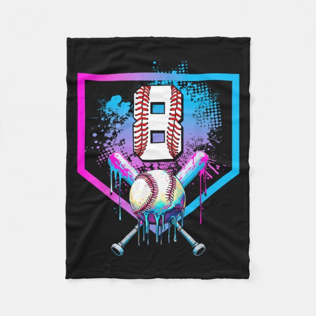 Cute Baseball Drip 8th Birthday Home Fleece Blanket (Front)
