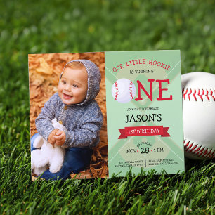 Cute Baseball & Ribbon Budget Photo 1st Birthday