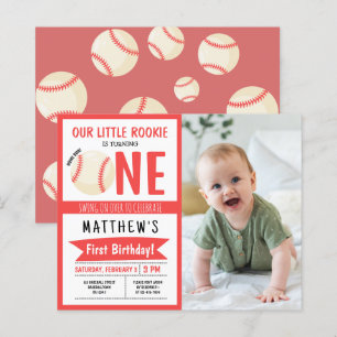 Cute Baseball Ribbon Budget Photo 1st Birthday