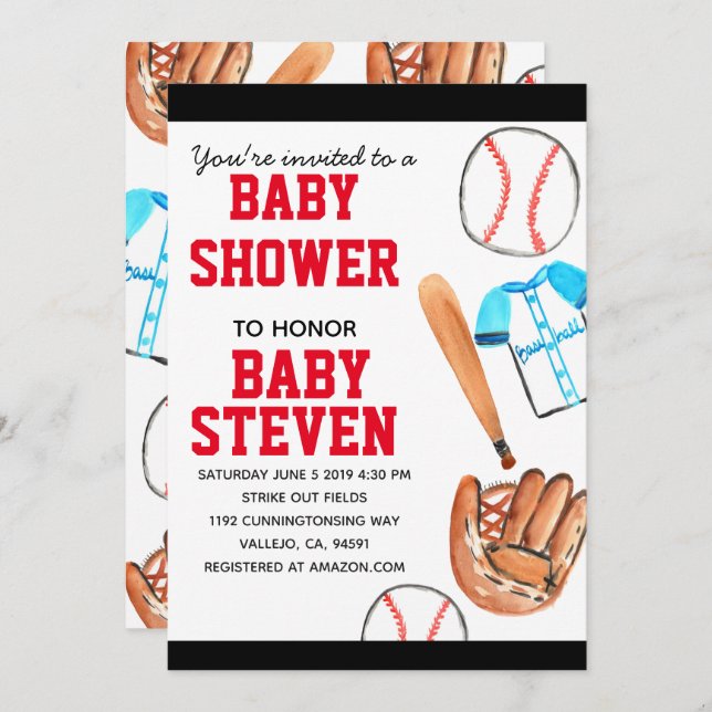 Cute baseball sport baby shower party invite (Front/Back)