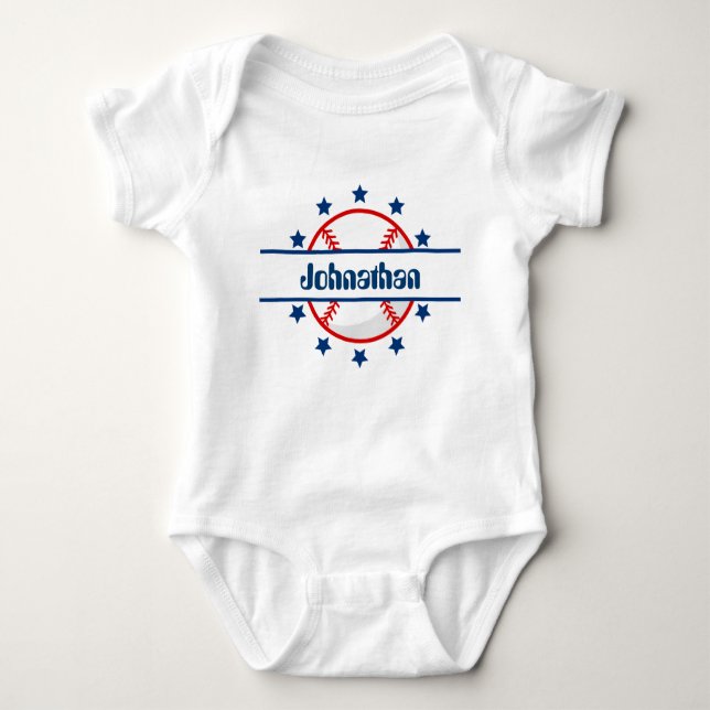Cute baseball sports add name baby boy bodysuit (Front)