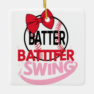 Cute Baseball-Themed "Batter Batter Swing" Design Ceramic Ornament