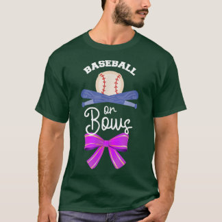 Cute Baseballs Bows Gender Reveal Team Boy  T-Shirt