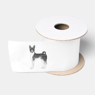Cute Basenji Dog Illustration In Black And White Satin Ribbon