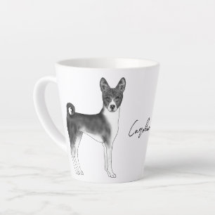 Cute Basenji Dog In Black And White & Custom Name Latte Mug