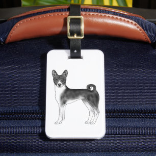 Cute Basenji Dog In Black And White & Custom Text Luggage Tag