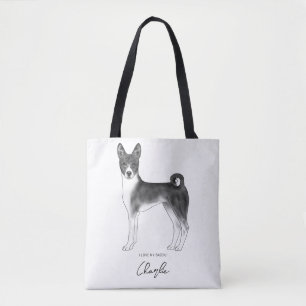 Cute Basenji Dog In Black And White & Custom Text Tote Bag