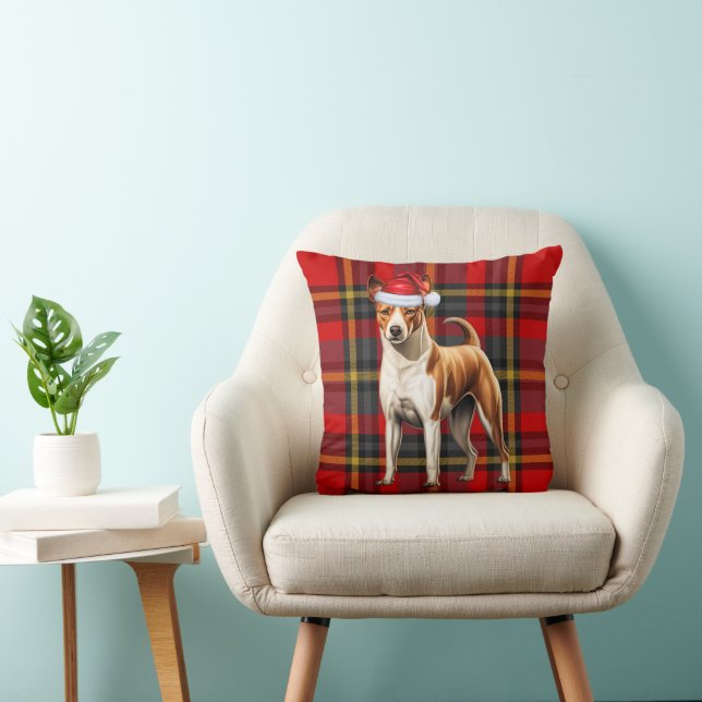 Cute Basenji Dog Red Green Plaid Christmas Holiday Cushion (Chair)