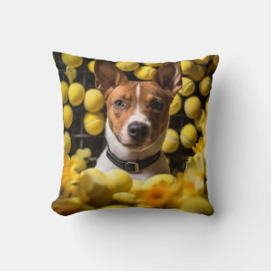 🐕 Cute Basenji puppy with Tennis balls Cushion