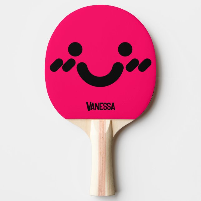 Cute Bashful Face Pink with Name Ping Pong Paddle (Front)