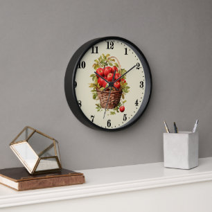 Cute basket apples kitchen clock