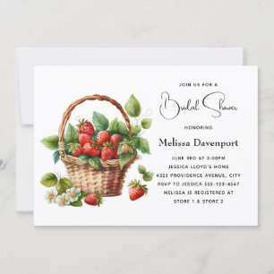 Cute Basket Full of Strawberries Bridal Shower Invitation