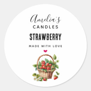 Cute Basket Full of Strawberries Candle Business Classic Round Sticker