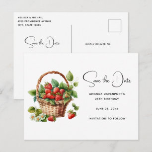 Cute Basket Full of Strawberries Save the Date Invitation Postcard