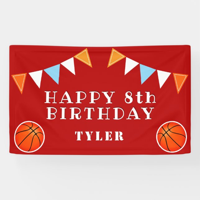 Cute Basketball Bunting Flags Kids Birthday Party Banner (Horizontal)