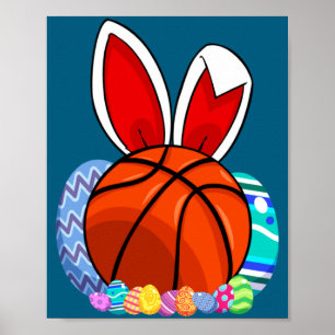 Cute Basketball Easter Egg Bunny Poster