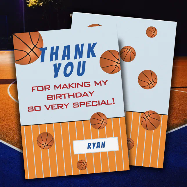 Cute Basketball Kids Birthday Thank You Card | Zazzle