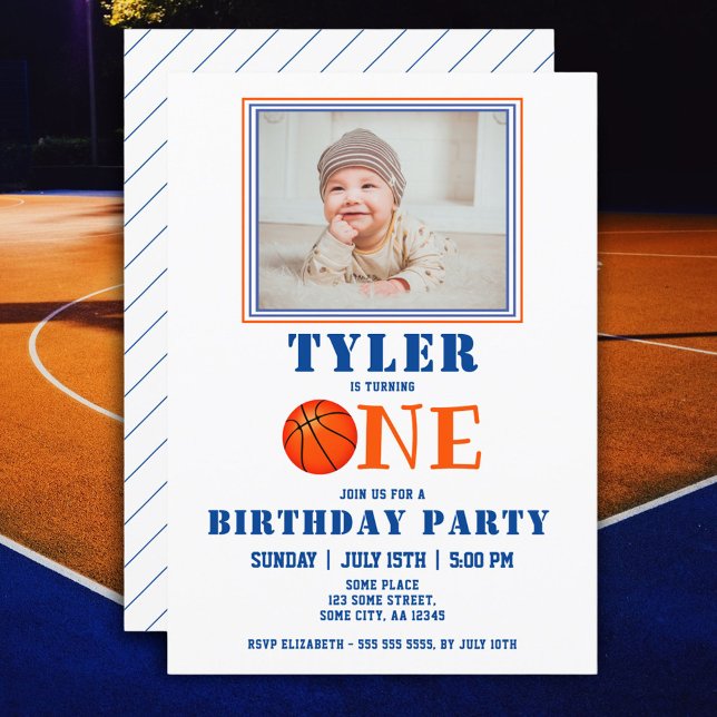 Cute Basketball Photo 1st Birthday Invitation (Creator Uploaded)