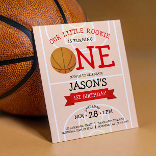 Cute Basketball Ribbon Budget 1st Birthday Invite