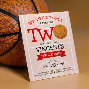 Cute Basketball Ribbon Budget 2nd Birthday Invite