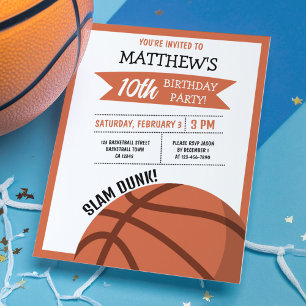 Cute Basketball Ribbon Budget Birthday Invitation