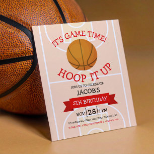 Cute Basketball & Ribbon Budget Birthday Invite