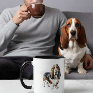 Cute Basset Hound Art Personalised Mug