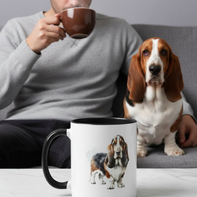 Cute Basset Hound Art Personalised Mug (Creator Uploaded)