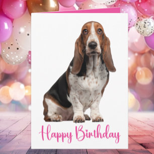Cute Basset Hound Birthday Pink Dog Mum Card
