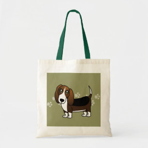 Cute Basset Hound Cartoon - Brown White and Black Tote Bag