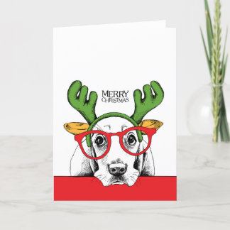 Cute Basset Hound Christmas Card