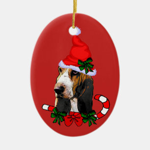 Cute Basset Hound Christmas Ceramic Ornament