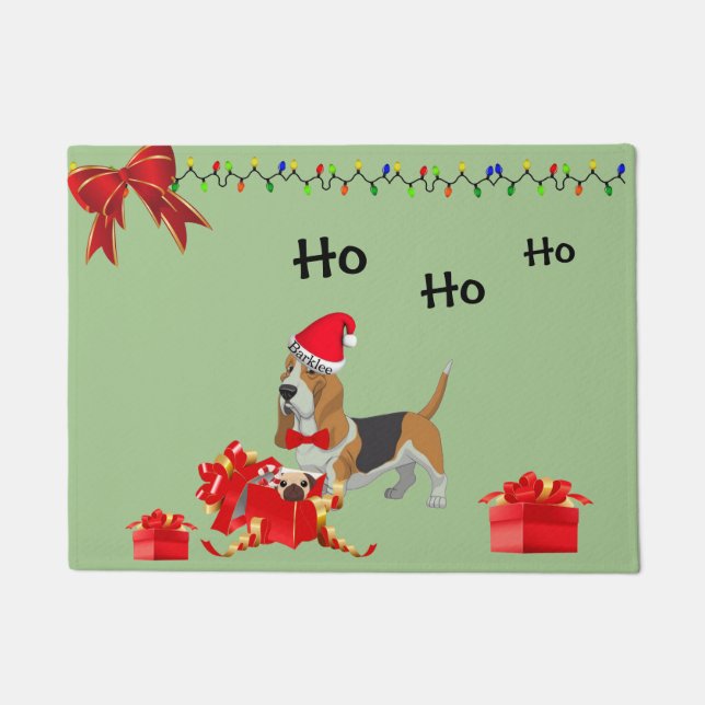 Cute Basset Hound Christmas Welcome Mat (Front)