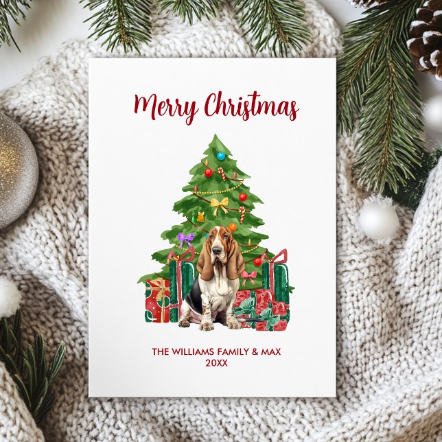 Cute Basset Hound Dog Family Christmas Holiday Card (Creator Uploaded)
