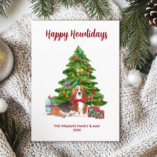 Cute Basset Hound Dog Family Christmas Holiday Card