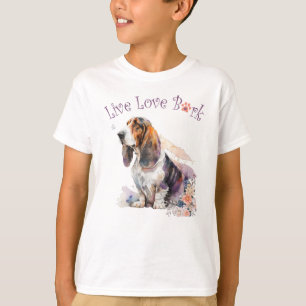 Cute Basset Hound Dog Floral T-Shirt