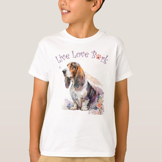 Cute Basset Hound Dog Floral T-Shirt (Front)
