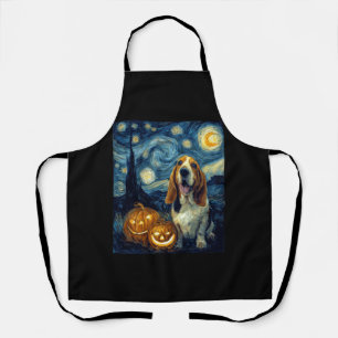 Cute Basset Hound Dog Halloween Jack O Lantern Pum Apron