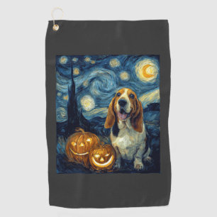 Cute Basset Hound Dog Halloween Jack O Lantern Pum Golf Towel