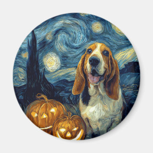 Cute Basset Hound Dog Halloween Jack O Lantern Pum Magnet
